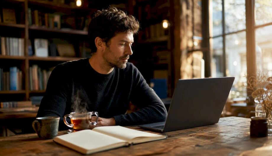 Der Autor richtet gerade seinen Arbeitsplatz ein, um die Website aufzubauen.